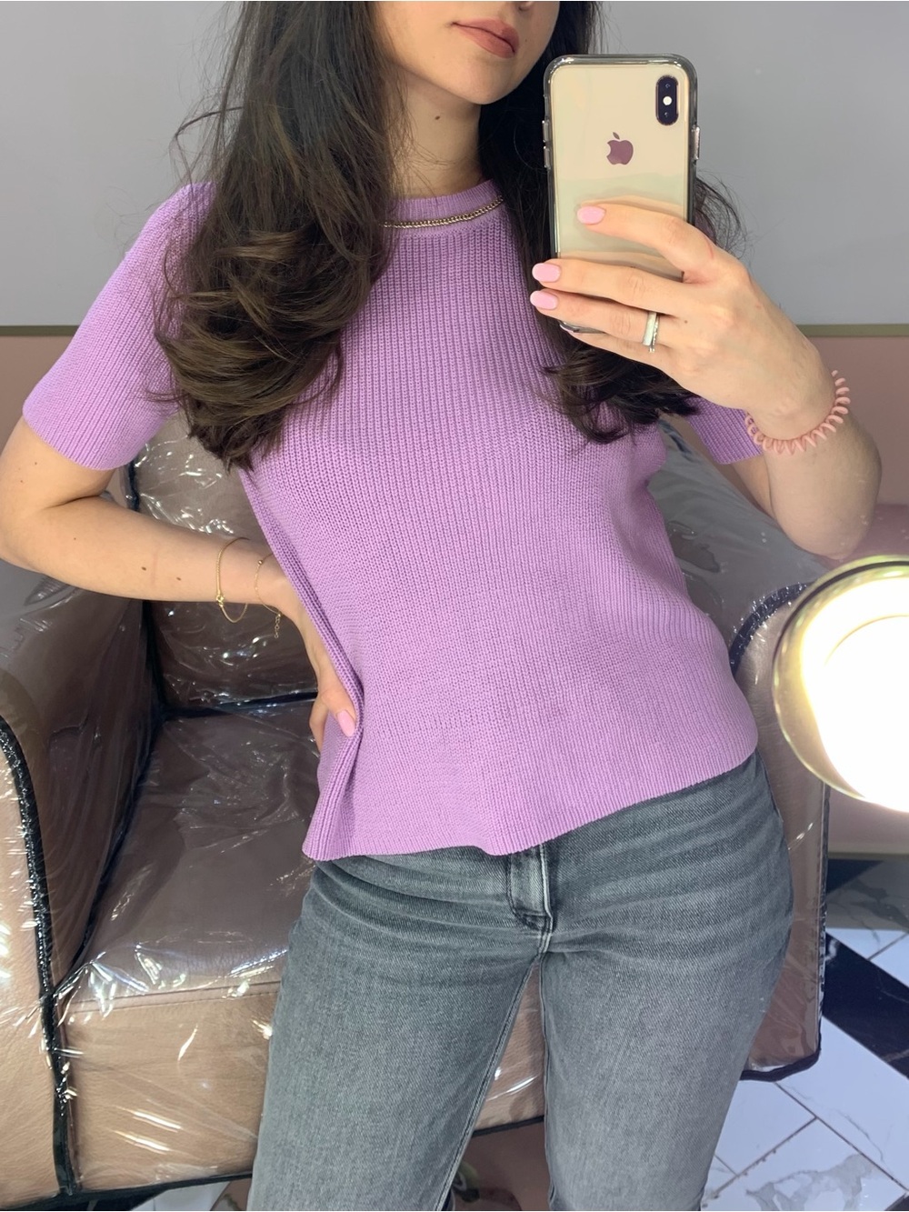 Maje Lilac Short Sleeve Knit Top